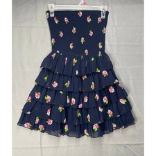 Abercrombie & Fitch Floral Strapless Mini Dress Sz Medium Blue Coconut Girl