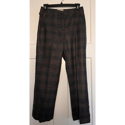 Via Masini 80 Womens Textured Check Pants Brown Bronze Thread Size 6 WOOL