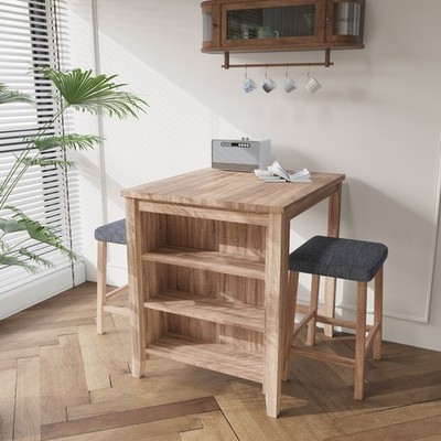 3-Piece Counter Height Table Set 36'' - Oak Finish, Kitchen Dining Set