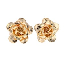 12.4mm Rose Flower Shaped Stud Pair Earrings 14k Yellow Gold 3.63 Grams