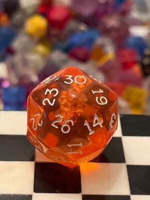 BUBBLES! Vtg Armory d30 tangerine orange gem rpg ad&d JUMBO dice 123124@
