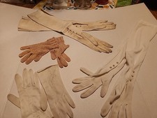 VTG Mixed LOT 4 LONG GLOVES UNLINED KID LEATHER OPERA PEARL BUTTONS FORMAL GALA