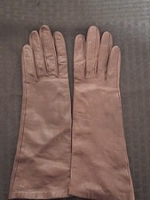 Vintage Womens Size 6 Brown Leather Silk Lined Formal 11" Long Gloves France
