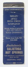 PACHETEAU'S HOT SPRINGS, APARTMENTS, MOBIL HOME, CALISTOGA, CA MATCHBOOK COVER