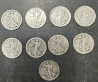 Lot of 9 Old Circulated U.S Liberty Walking 90% Silver Half Dollar Coins L#L1D