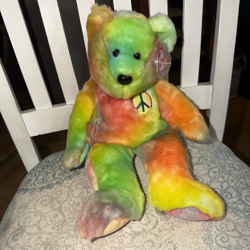 Ty Beanie Buddy Peace the Ty-Dyed Bear NEW 14" 1999 Retired Plush Toy