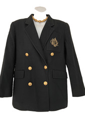 CHRISTIAN DIOR BLACK JACKET WOOL SZ 8 LOGO MONOGRAM DOUBLE BREASTED BLAZER RARE