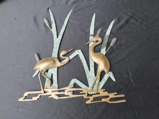 Wandbild Messing 70 er Jahre Vögel Vintage