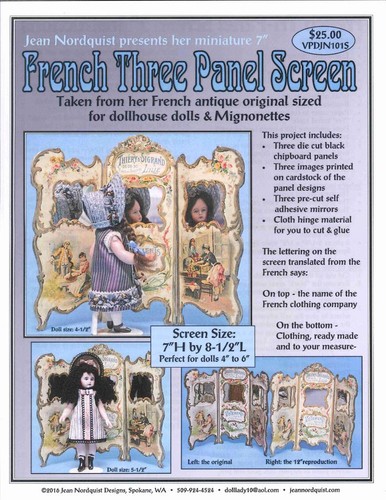 Jean Nordquist's French Repro 3 Panel Screen Kit for dollhouse and small dolls - Bild 2 von 8