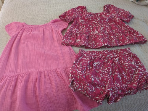 Girls size 10 set of 2 pink primary dress pink print crew cuts shorts and top