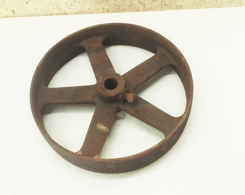 Vtg antique cast iron line shaft flat belt pulley 10"x2 1/4"x7/8"