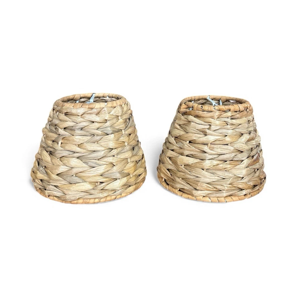 "Juego de 2 clips de pasto marino natural tejidos pantalla de lámpara boho casa de campo de playa 4x5""" Foto 4 de 4