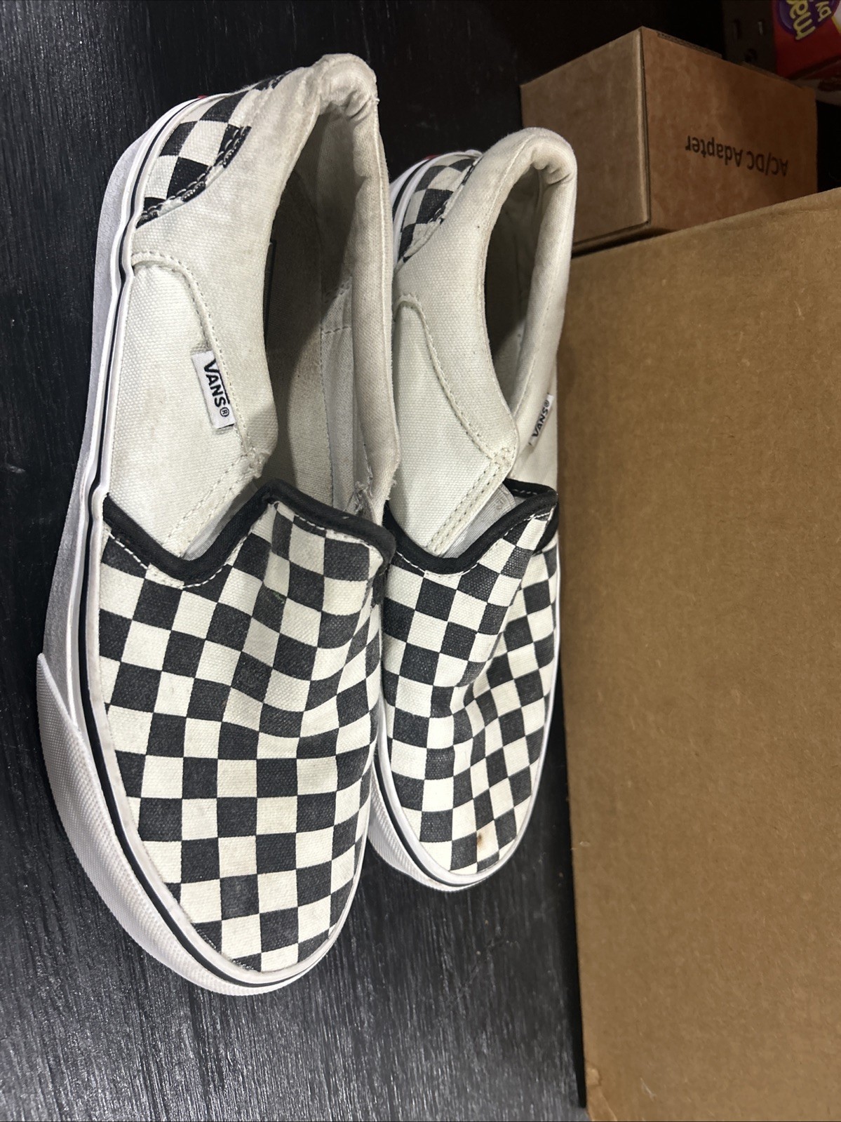 Vans Womens Classic Slip On Skate Shoes Ivory Checkerboard Low Top Size 7M-image