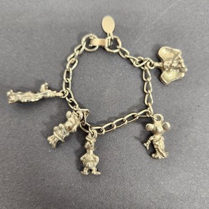 Vtg. Silvertone Disney Charm Bracelet Minne Mouse,Goofy, Donald Duck, and Dumbo