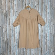 Zara S Apricot 100% Cotton Midi Nap Dress Smock Shift Pintucked Cottagecore Boho