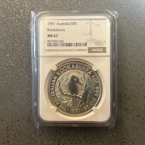 1991 Australia Perth Kookaburra 1 oz Silver Coin NGC MS67