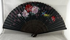 Vintage Japanese Floral Hand-Painted Folding Hand Fan Flowers