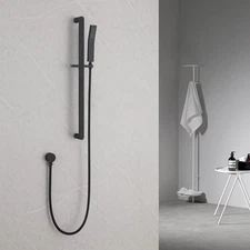 Brass Shower Riser Rail Kit Round Hand Shower Handset Holder Modern Square Black