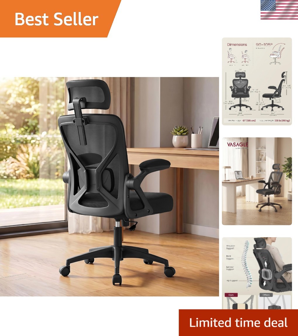 Durable Ergonomic Mesh Office Chair with Adjustable Headrest & Lumbar Support