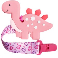1 Soft Dinosaur Teether for Babies and 1 Baby Pacifier Clip, Valentines Day G...