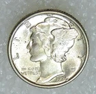 1930-S MERCURY Silver Dime BU Frosty White in saflip #L390