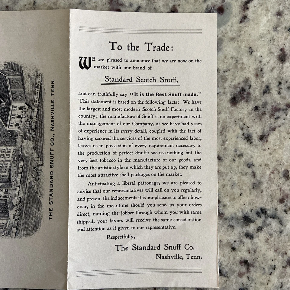 Early 1900s Standard Snuff Co Tobacco Tin Advertising Brochure Nashville TN - Image 4 of 4