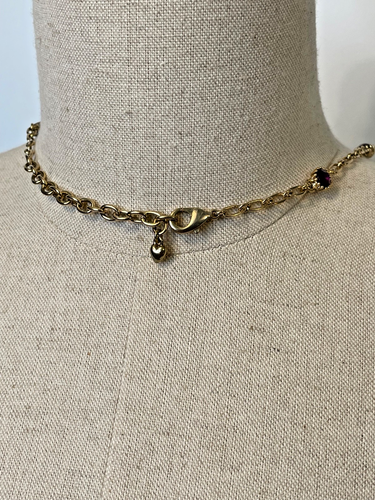 Pink & Purple Rhinestone & Gold Tone Statement Choker Necklace -G158 - Picture 5 of 6