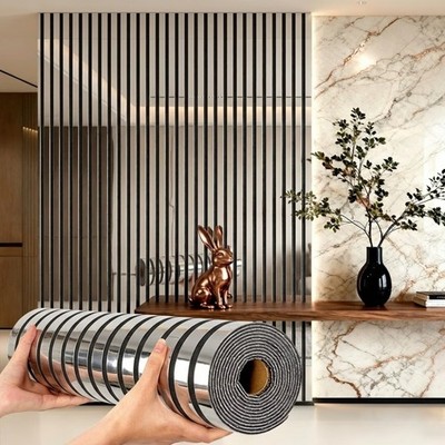 Self Adhesive 3D Silver Mirror Grid Wallpaper - Peel And Stick Wallpaper Rolls