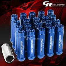 JDM BLUE 20PCS M12X1.5 25MM OD 90MM TALL OPEN END ALUMINUM LUG NUTS+ADAPTER