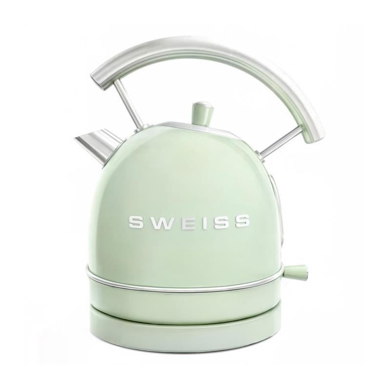 Bouilloire vintage SWEISS KTL7 verte de 1,8 L et 2200 W avec socle rotatif 360 degrés