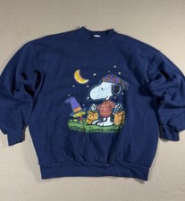VTG 80s Peanuts Snoopy Sweatshirt Size XL Blue Halloween Pullover Crewneck USA
