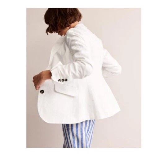NUEVO Blazer Boden para mujer Marylbone de lino blanco 10R Foto 2 de 4