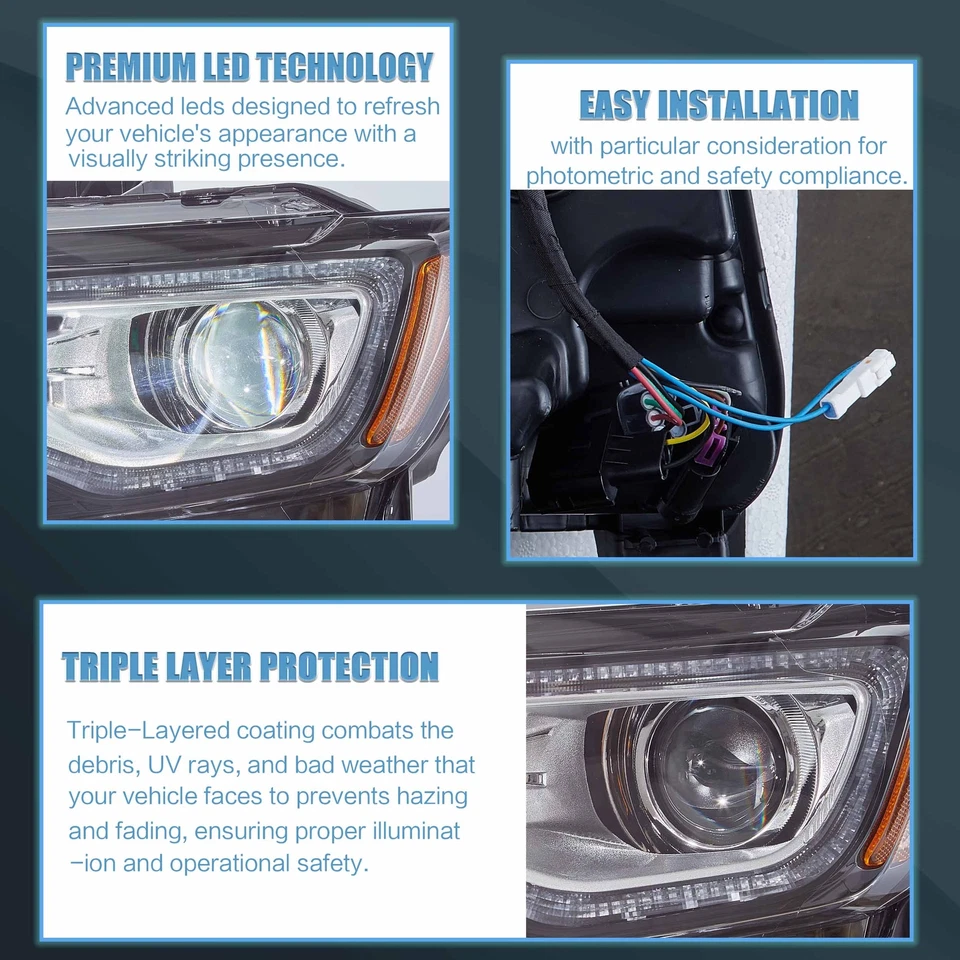 VLAND FrontScheinwerfer Paar Chrom LED Fit 2011 2012 2013 Jeep Grand Cherokee - Bild 4 von 4