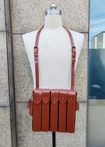 TACTICS LEATHER MAGAZINE POUCH AMMO CHEST-RIG BANDOLIER -WW2 REPRO