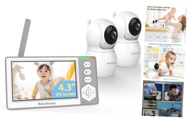 Baby Monitor with 2 Cameras Standby for 26-Hour Battery, Remote 2Cams-BG1049-image