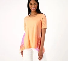 LOGO by Lori Goldstein Cotton Modal Top Shirt Cadmium Orange XXS New