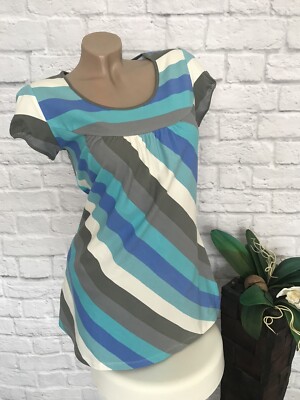Flashlights Damen Shirt Diagonal-Streifen Multicolor Blau  Gr 38 neu
