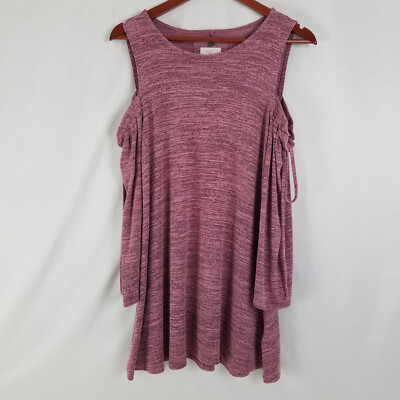 Cupio Shirt Womens Medium Red Top Long Sleeve Cold Shoulder Round Neck Blouse