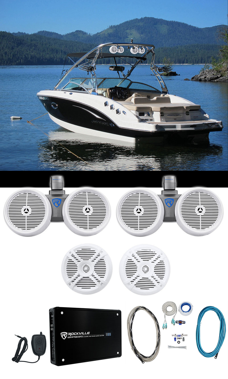 2 Вейкборды Rockville Dual 8 2 65-дюймовые динамики 4-канальный усилитель Комплект усилителей 68490₽