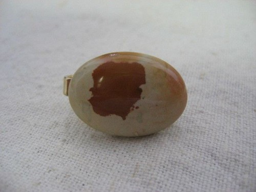 CREAM & ORANGE BROWN STONE Vintage Tie Clip Tie Clasp ~ SWANK ~ 1" Wide ~ - Picture 3 of 6