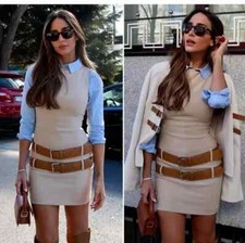 ZARA SHORT FITTED DRESS WITH DOUBLE BELT LIGHT CAMEL XS-XXL REF.3152/310