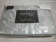 Nicole Miller Home Leaf Full/Queen Duvet Shams Set Powder Blue/Light Grey