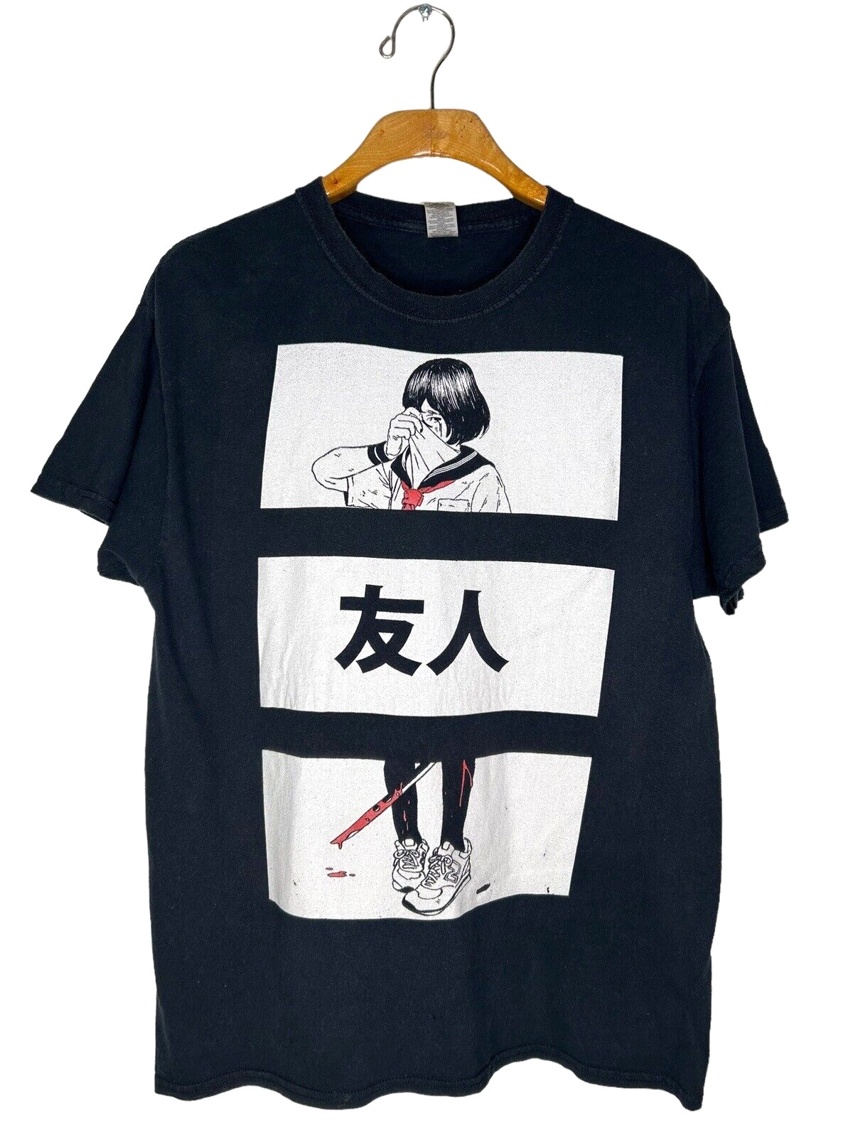 Anime Killer Girl T-shirt Men's Large Black Short Sleeve Graphic Tee Crew Neck