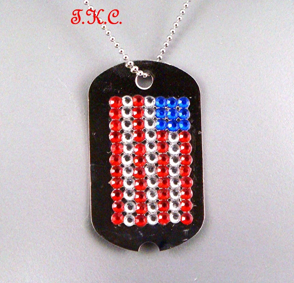 Collar Patriot Rojo Azul Estrás Bandera de Estados Unidos Estrella Bandera Estilo Militar Perro Etiqueta Foto 4 de 4