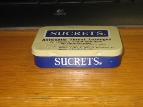 Scatola di latta vintage sucrets latta metallo regolare mal di gola pastiglie, made in USA vuota - Foto 2 di 8