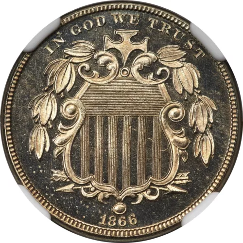 1866 Rays Shield 5C PR66+CAM NGC JD-1 Low R.3