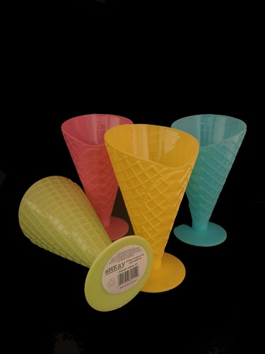 eMKay® Set of 4 Ice Cream Sundae Glass Plastic Cone Shape Dessert Cups/Bowl - Picture 2 of 7