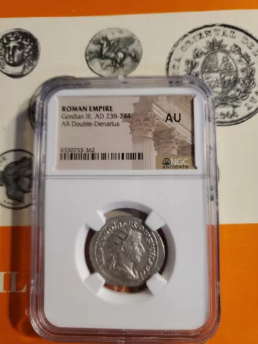 GORDIAN THE 3RD AR DOUBLE DENARIUS SILVER NGC HIGH GRADE ANCIENT ROMAN EMPIRE...