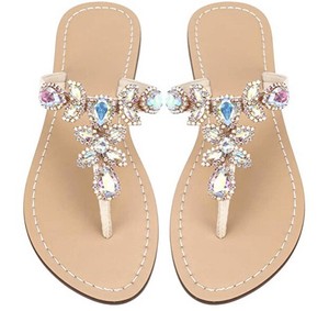 Beautiful Iridescent Rhinestone Crystal Flip Flops Beige 7, Never Worn. | eBay