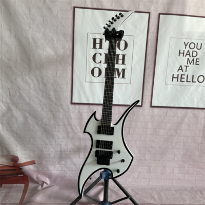 New White 6 String Electric Guitar Black Binding Spider Fretboard Inlay Hardware